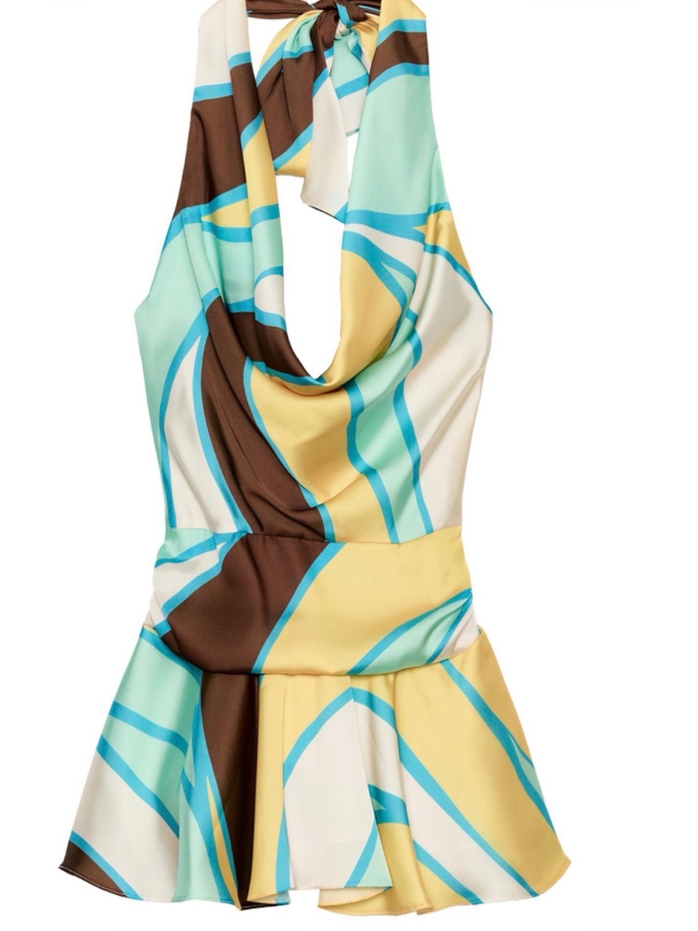 Zara Backless Halter Mini Dress in Mint, Yellow & Brown